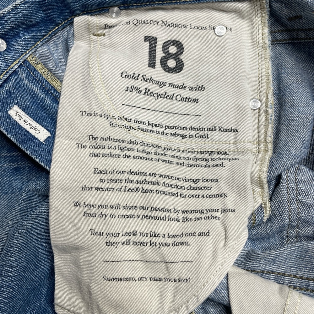 Lee 101 Rider Japanese Dry Selvedge Light Blue Denim Jeans 32X32 Made in Italy - Picture 13 of 15
